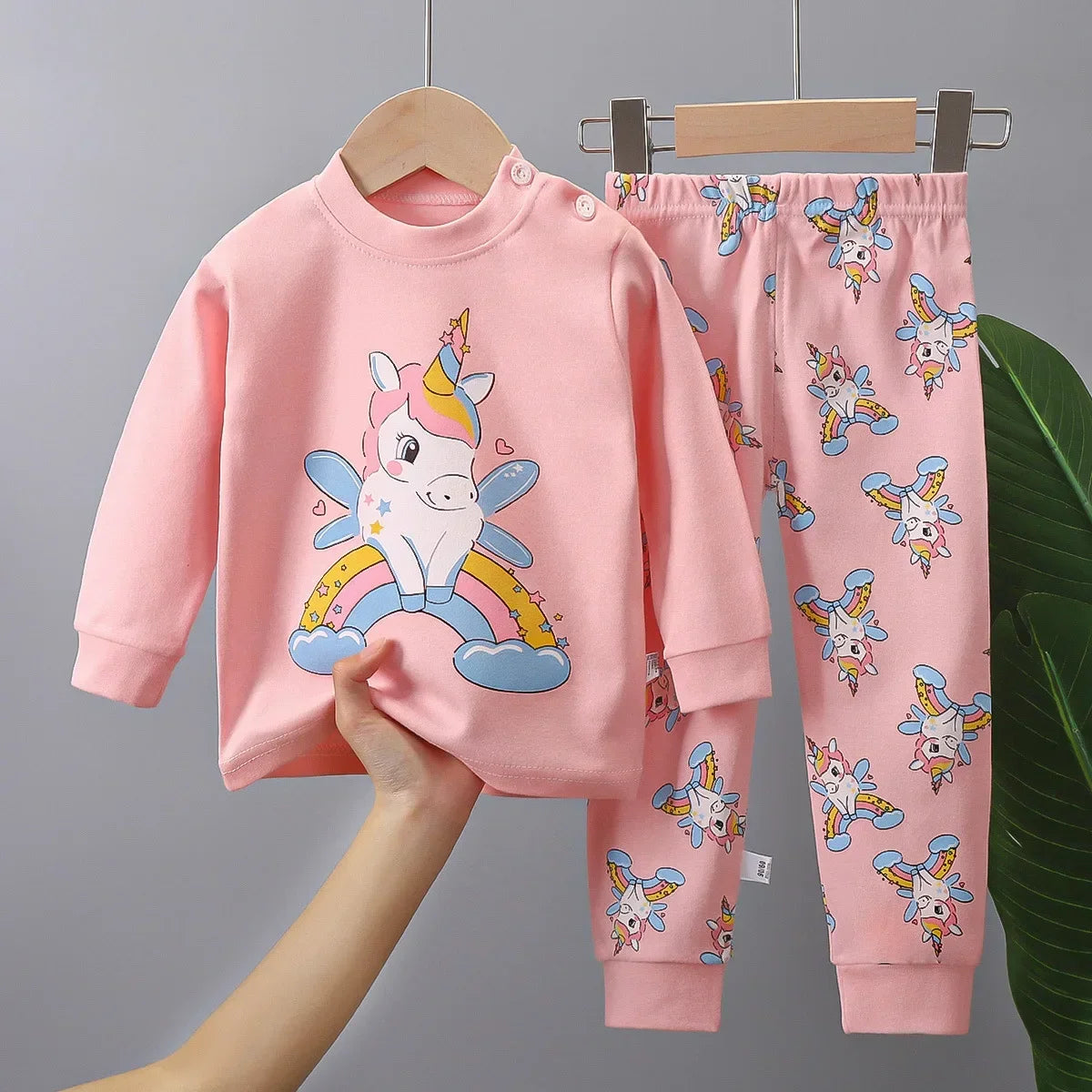 Cartoon Print Long Sleeve Cute Tops & Pants