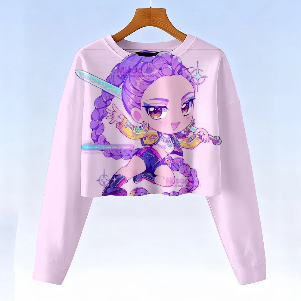 Casual Kids K-Pop Demon Hunters Crop Hoodie