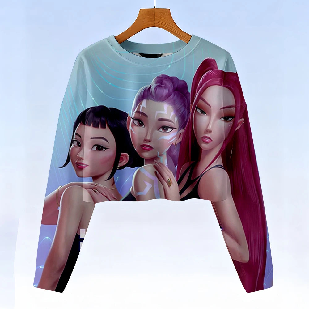 Casual Kids K-Pop Demon Hunters Crop Hoodie