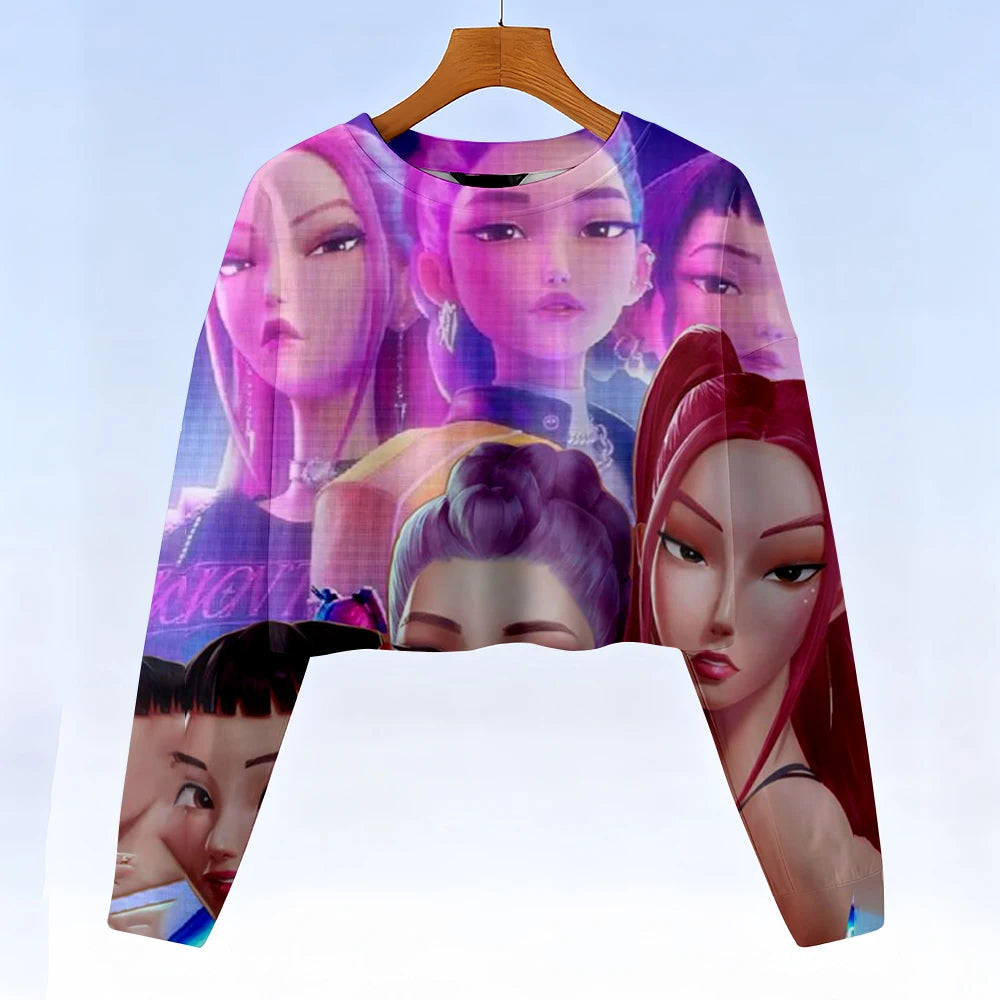 Casual Kids K-Pop Demon Hunters Crop Hoodie