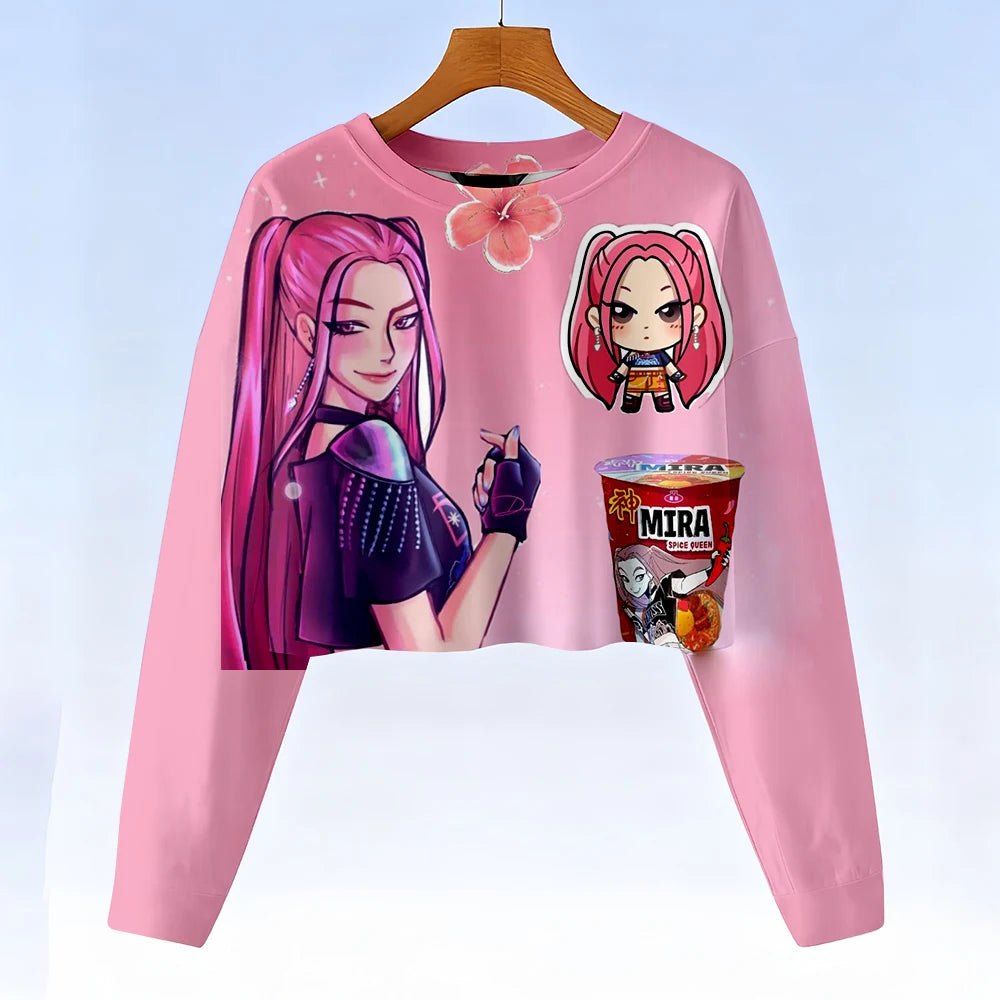 Casual Kids K-Pop Demon Hunters Crop Hoodie