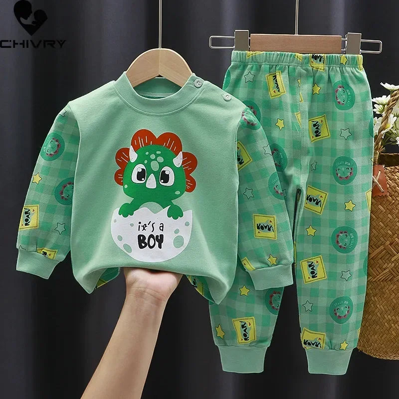 Cartoon Print Long Sleeve Cute Tops & Pants