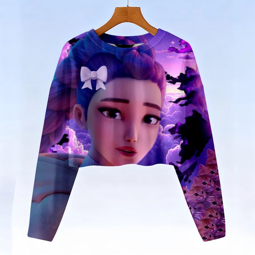 Casual Kids K-Pop Demon Hunters Crop Hoodie