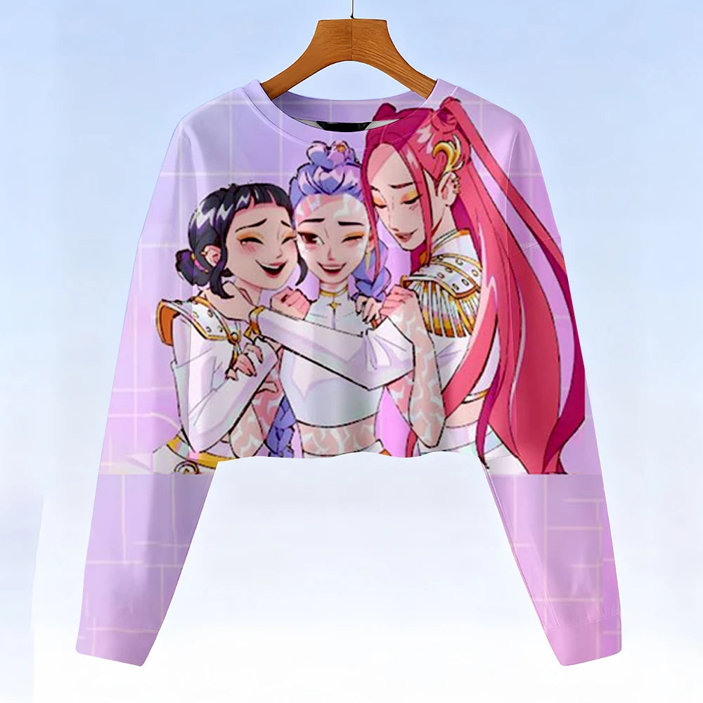 Casual Kids K-Pop Demon Hunters Crop Hoodie