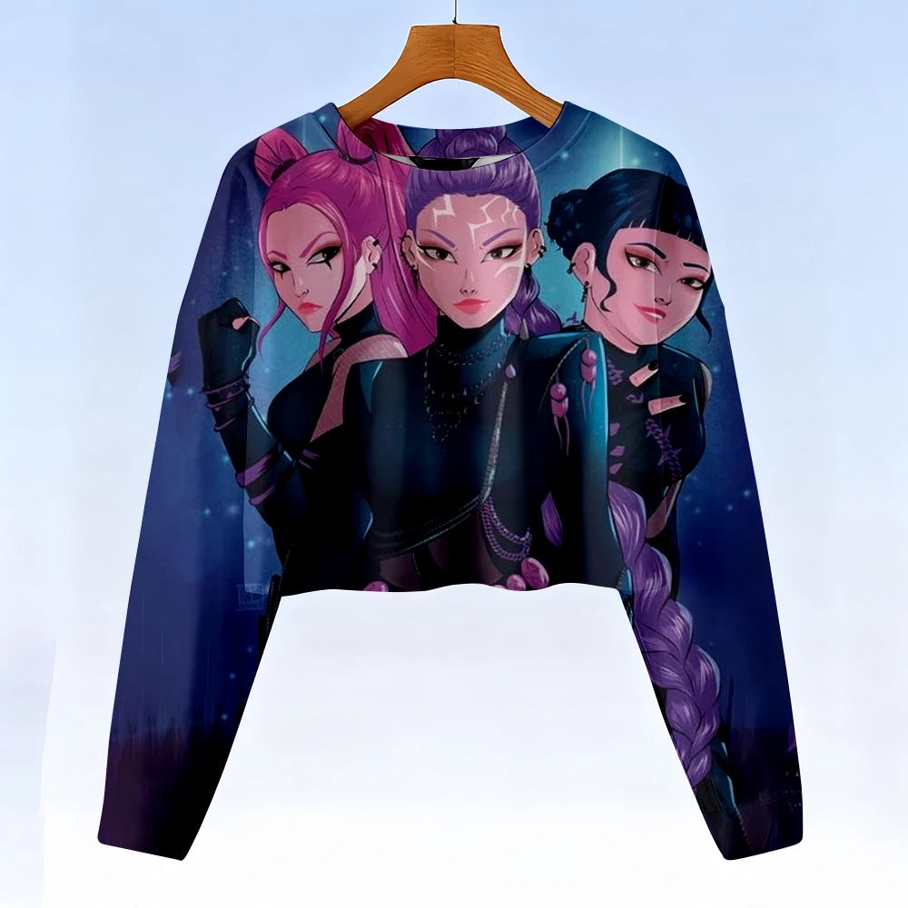 Casual Kids K-Pop Demon Hunters Crop Hoodie