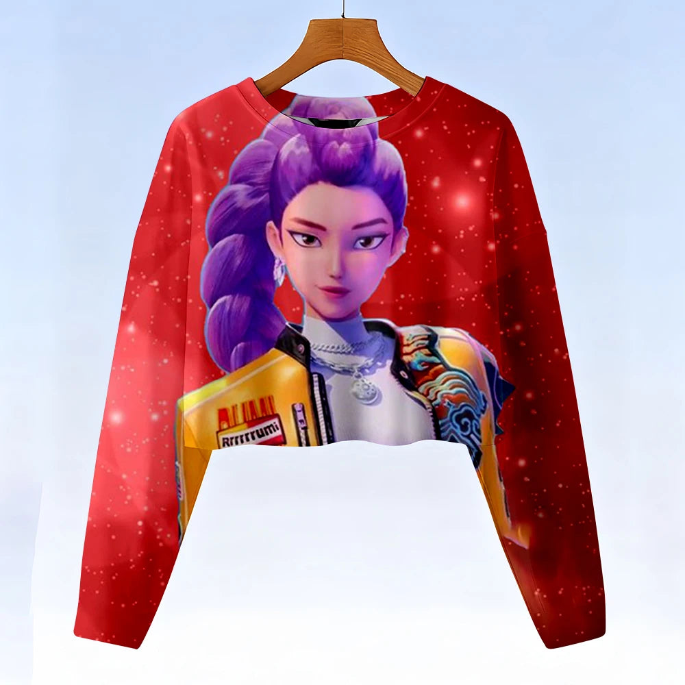 Casual Kids K-Pop Demon Hunters Crop Hoodie