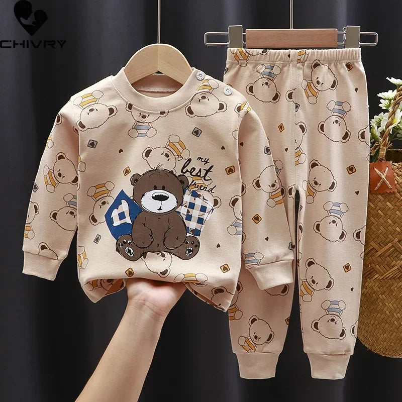 Cartoon Print Long Sleeve Cute Tops & Pants