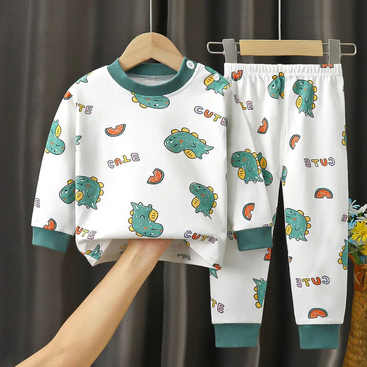 Cartoon Print Long Sleeve Cute Tops & Pants