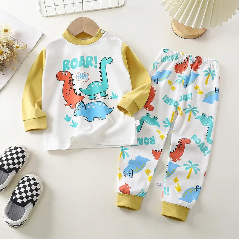 Cartoon Print Long Sleeve Cute Tops & Pants