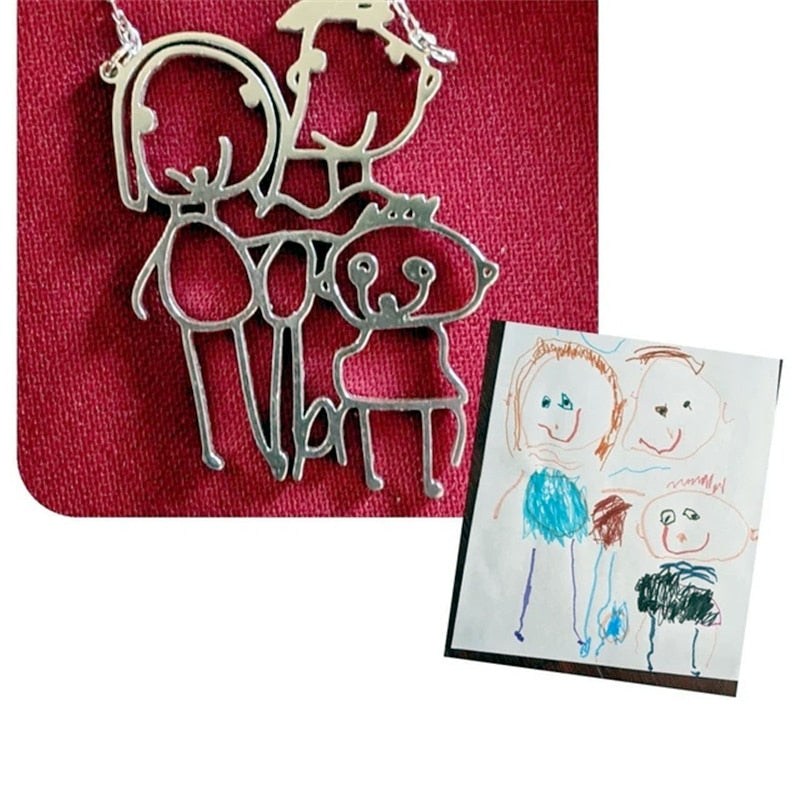 Actual Kids Drawing Necklace • Children Artwork Necklace • Kid Art Gift • Personalized Necklace • Mom Gift • Grandma Gift - Gracey Olivia Boutique
