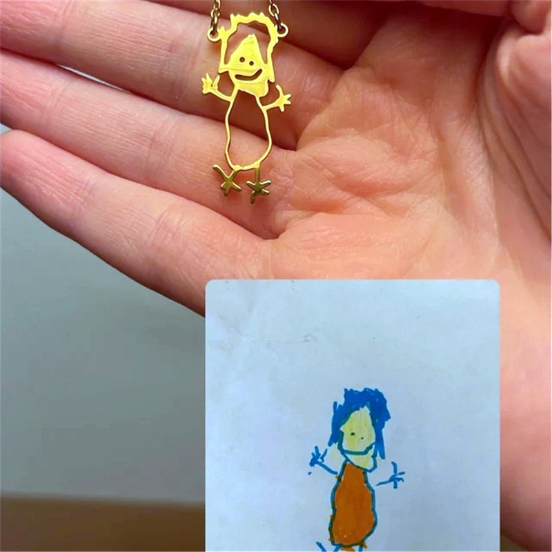 Actual Kids Drawing Necklace • Children Artwork Necklace • Kid Art Gift • Personalized Necklace • Mom Gift • Grandma Gift - Gracey Olivia Boutique