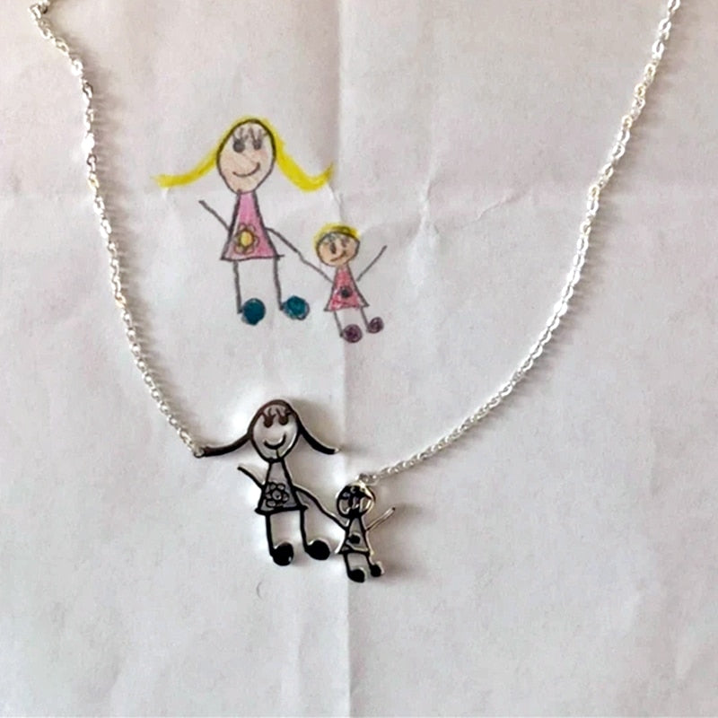 Actual Kids Drawing Necklace • Children Artwork Necklace • Kid Art Gift • Personalized Necklace • Mom Gift • Grandma Gift - Gracey Olivia Boutique