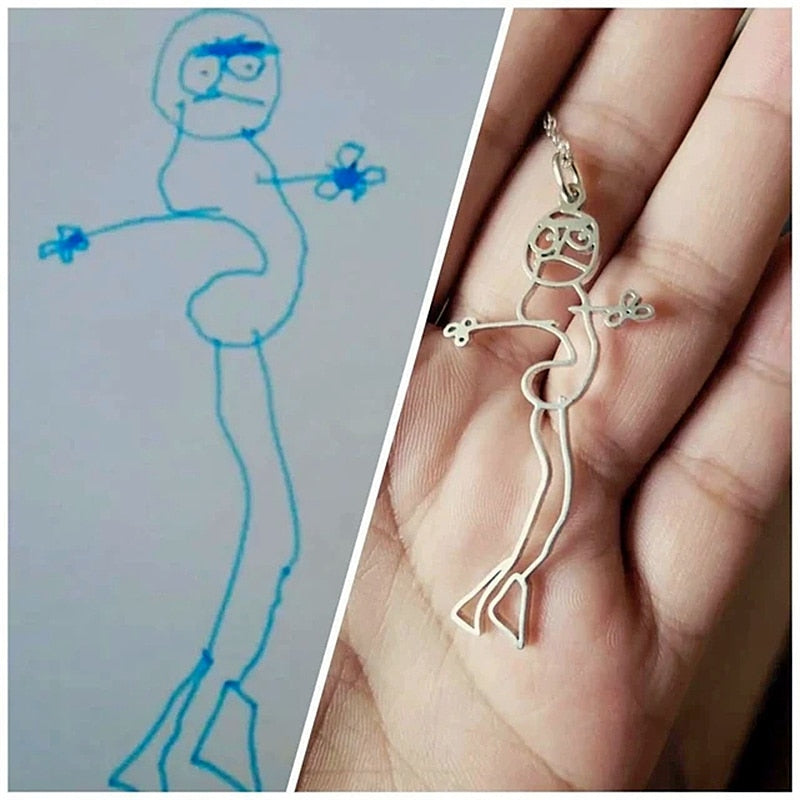 Actual Kids Drawing Necklace • Children Artwork Necklace • Kid Art Gift • Personalized Necklace • Mom Gift • Grandma Gift - Gracey Olivia Boutique